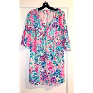 Lilly Pulitzer Pink Short Bell Sleeve Dress XS Blue Green